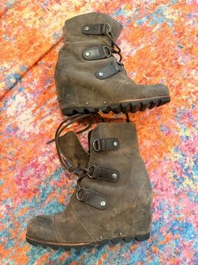 Sorel Joan of Arctic Wedge II Lexie Brown Leather Ankle Boots Women’s Size 8